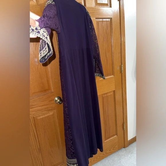 Women’s Plus Size 3pc Abaya Thobe Kaftan Purple Embroidery Dress Sz 6 US 22W 3X - Picture 15 of 16
